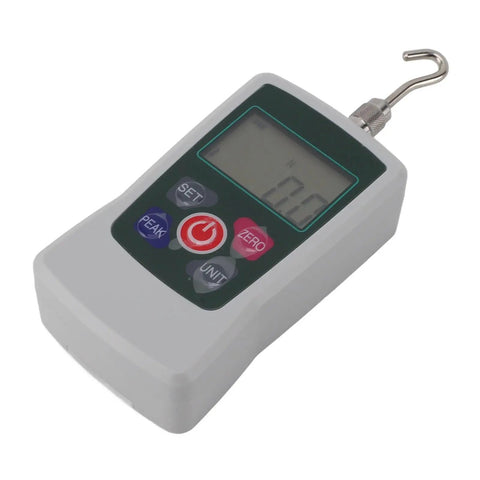 Digital Push Pull Force Tester 20N To 200N With Built In Sensor And Auto Backlit LCD Display For Quick Readouts, Storage Capable For Material Mechanics, Product Development And Quality Control, Rugged All Around Workhorse Force Meter, gray aluminum body