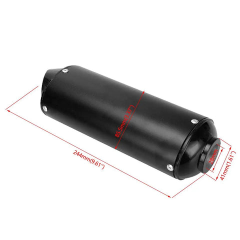 Rugged 1.1 Inch ATV Exhaust Muffler Silencer Pipe And Clamp Gasket For 50cc To 125cc Chinese ATVs And Quad Bikes, side view