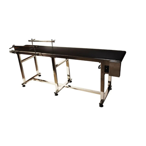 110V PVC Belt Conveyor with Double Guard Rails, 82.6 Inch Long, 15.7 Inch Wide Flat Belt System, Anti-Static, stainless steel frame