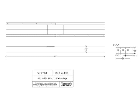 Heavy Duty Soft Maple Table Slide Set Built Like A Tank For Quick Room Flex Extends Forty Eight Inches Straight to a Full One Twenty Inch Spread technical diagram dimensions.