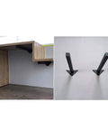 Heavy Duty Wall Shelf Brackets Two Pack Matte Black Steel L Bracket supports mounted under a wooden shelf and on a wall.