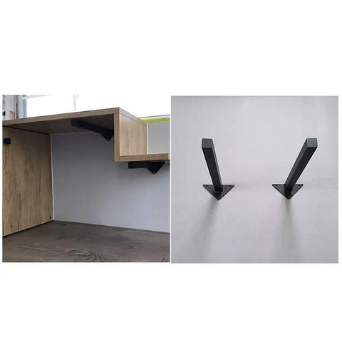 Heavy Duty Wall Shelf Brackets Two Pack Matte Black Steel L Bracket supports mounted under a wooden shelf and on a wall.