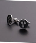 Cross Cufflinks For Men Titanium Steel Black Cross Design Decorative Shirt Buttons For Business And Formal Shirts 1 Pair Sharp Look