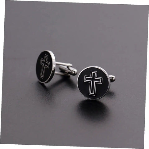 Cross Cufflinks For Men Titanium Steel Black Cross Design Decorative Shirt Buttons For Business And Formal Shirts 1 Pair Sharp Look