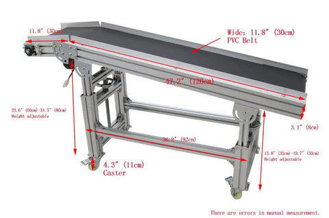 PVC Belt Inclined Conveyor System 59 Inch Long By 11.8 Inch Wide Electric Ramp Conveyor with Black Belt and Aluminum Frame