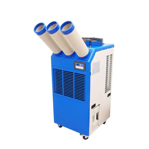 Heavy Duty Portable Air Conditioner With Large Water Tank, Bad Boy Commercial Spot Cooler For Hospitals And Outdoor Events with three flexible ducts.