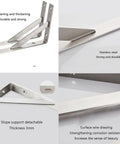 Top Notch Stainless Steel Corner Shelf Brackets showing durable 3mm thick mounts and strong triangular design for DIY shelving.