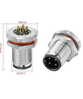 Rugged M12 4-Pin A-Coded Male Connector Cable With Front Panel Mount showing dimensions and unshielded straight plug
