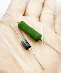 Close-up of resistor and diode from 36V EZGO Solenoid Relay Kit For EZGO Electric Golf Cart, 70 Series Continuous Duty.