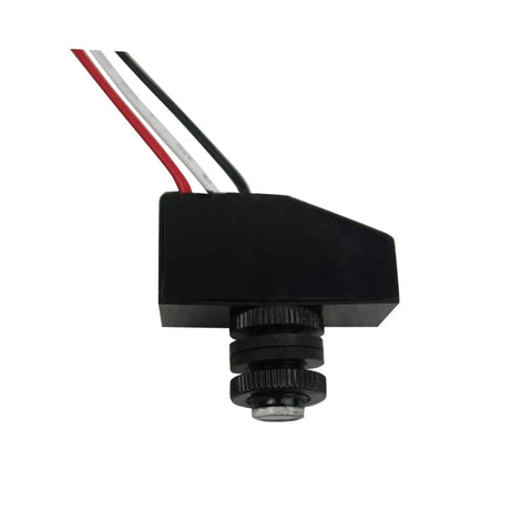 Side view of Dusk To Dawn Outdoor Light Sensor Switch, DC 8-50V Photoelectric Switch with 3.5A Load, black casing with wires visible