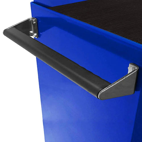 Side handle of Pro II Series 54 Inch 10 Drawer Roller Cabinet In Blue With Heavy Duty Ball Bearing Slides On Each Drawer Lift Latch Pulls