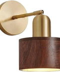 Walnut Wood Wall Sconce With Brass Arm Rotatable Head And Adjustable Cylinder Shade, Mid Century Modern Reading Lamp