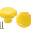 2 Pack Headturner Yellow Ceramic Drawer Knobs Round Dresser Pulls Comes With M4 Screws For Cupboard Wardrobe shown with smooth glazed finish