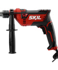 Tough As Nails Corded Hammer Drill With 100 Piece Bit Set, 7.5 Amp Variable Speed, Heavy Duty Gear for wood, metal and concrete, side view.
