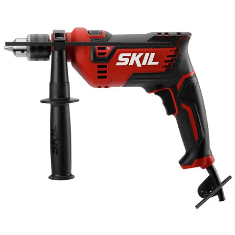 7.5 Amp Half Inch Corded Hammer Drill With 2 In 1 Drilling And Hammer Function shown with handle and keyed chuck