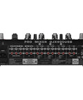 Rear view of DJX900USB 5 Channel DJ Mixer With Contact Free VCA Crossfader USB Audio Interface 24 Bit Effects showing input and output ports.