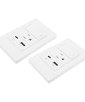 Double Pack Wall Outlet Receptacle With Single Toggle Switch, 15 Amp Three Prong Ac Socket And Snazzy 10 Watt Usb C Charging Port, Nifty Room Upgrade For Your Home Or Office Space - two white wall outlets