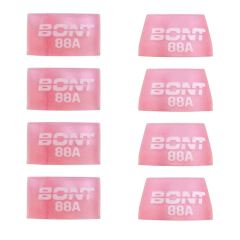 Roller Skate Cushions 88A Replacement Cushions With Cone And Bottom Barrel Bushings For Quad Derby Plates High End Urethane Go To Setup In Cherry Blossom Pink For All Round Skating. View of 4 top cone and 4 bottom barrel cushions in pink.