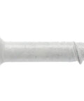 Massive White Ceramic Coated T-15 Star Drive Screws Tailored For Garage Door Weather Strip Sealing One Whole Quarter Inch Long By Size Seven showing round washer head and knurled shank.