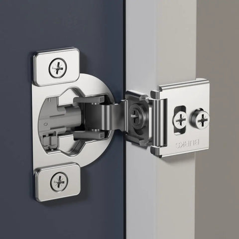 Top Shelf Kitchen Upgrade Thirty Pack Soft Close Overlay Cabinet Hinges In Premium Stainless Steel Rust Proof Concealed Fit Dual Align Design showing hinge detail with screws.