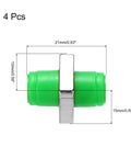 Side view of green FC APC Square Single Mode Fiber Optic Coupler and Simplex Cable Adapter Pack Of 4 with dimensions labeled.
