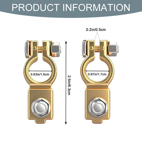 Go To Universal Negative And Positive Car Battery Terminal Kit with copper ends, dimensions 2.5in height by 0.63in/0.67in width.