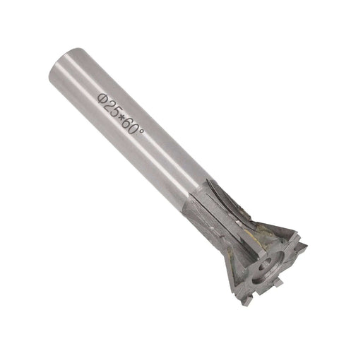 Side view of 25mm dovetail milling cutter, 6-flute carbide end mill, 60° straight shank