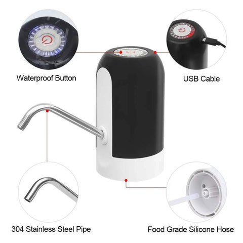 5 Gallon Electric Water Dispenser Pump For 2 To 5 Gallon Jugs, USB Rechargeable Water Bottle Pump With Reusable Caps For Screw Top Or Crown Top, Leakproof BPA Free Food Grade Materials.