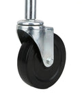 5 Inch Spring Loaded Rubber Door Wheel Caster Built Like A Tank For Zero Hassle Rolling On Rough Outdoors, black rubber wheel close-up.
