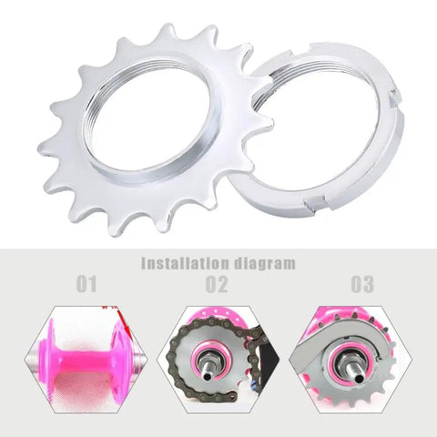 Beefy Steel Freewheel For Fixed Gear Bikes With Lockring, 13T 14T 15T 16T Cogs, Single Speed Sprocket Installation Diagram