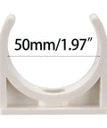 U Shaped PVC Pipe Clamps 50mm 2 Inch White pipe clip close-up front view showing size measurement for securing tubing