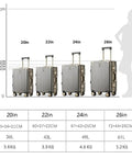 Size comparison chart for Ultralight Aluminum Frame Carry On Luggage With Smooth Spinner Wheels Red 22 Inch Suitcase Durable Scratch Resistant Travel Case For Men Women And Students.