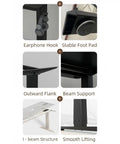 Features of Fly Electric Height Adjustable L Shaped Standing Desk: earphone hook, stable foot pad, beam support, I-beam structure.