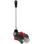 Hydraulic flow control valve with lever, 1-spool, 11 GPM, metal body with red port caps