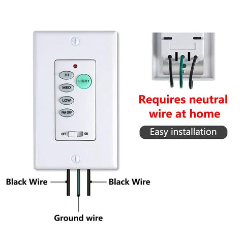 Enhanced Universal Ceiling Fan Wall Control Remote With 3 Speed Regulator And Full Range Dimmer, Transmitter Only, wiring instructions