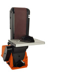 Heavy Duty Variable Pneumatic Belt Sander Combination Bench Grinder Disk with cast iron base and adjustable angle for sanding.