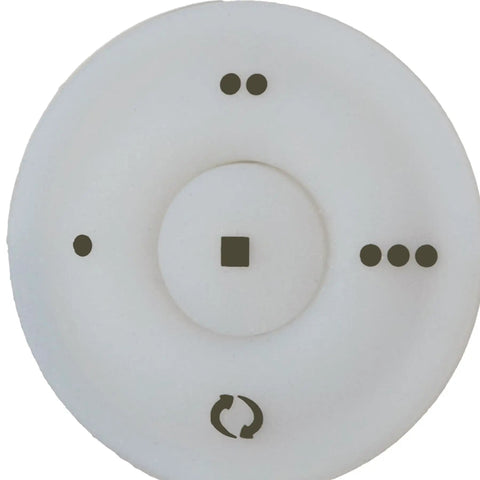 Close-up of RC210 Hand Held 32 Bit AireControl Ceiling Fan Remote System button with symbols for light dimming and fan control.