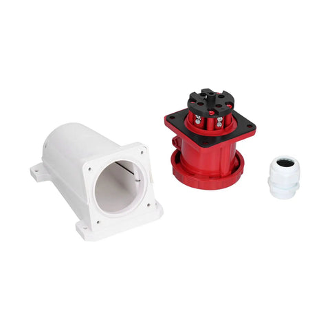 Three Phase IP67 Industrial Socket Set For 380 415V Power Supply 4 Pin 63A 3P And E Beefy ABS Connector For Industry Dock Wharf Metallurgy And Power Plants, white housing and red socket