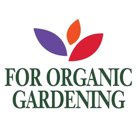 For Organic Gardening logo featuring colorful leaf designs, promoting sustainable gardening practices.