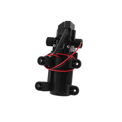 Heavy Duty 12V Automatic Electric Diaphragm Water Pressure Pump, compact design for RV and marine use, solid construction.