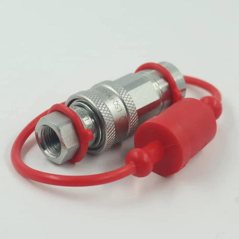 Go-To 1/4 Inch NPT Ag ISO 5675 Poppet Hydraulic Quick Connect Coupler Set With Red Dust Caps Pioneer Style, 2 Sets, Hardened Steel