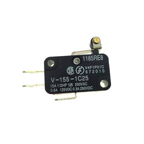 Micro Limit Switch With Short Roller Lever Arm SPDT Snap Action, 15A 250VAC, 1NO 1NC, 38x28x10mm, Plastic And Metal Housing.