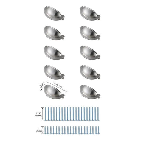Top Shelf Slick Brushed Nickel Cup Pull Handles For Furniture And Cabinetry Solid Zinc Alloy Hardware Multipack Set Of Ten with screws