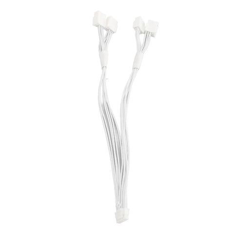 Fresh Sleeved Pcie 5.0 Extension Cable For Dope Gpu Power Delivery And Tight Rig Routing With Dependable 16 Awg Wiring built for Nvidia RTX 4090 4080 and 3090 Ti 4 to 8 Pin Adapter, displaying a white, flexible cable with multiple connectors.