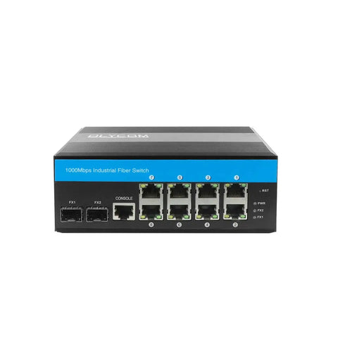 8 Port PoE Plus Industrial Gigabit Ethernet Layer 2 Managed Switch With 8 Gigabit Ports 2 SFP Slots front view