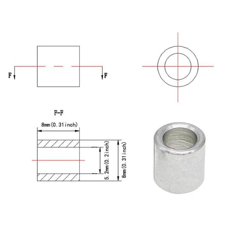 Technical drawing and dimensions of metal round column for POM Big Pulley Wheel Kit With 13 Pulleys, 10 Hexagonal Eccentric Columns, And 20 Round Columns For Ender 3 CR10 3D Printers