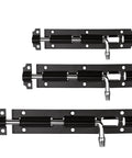 Premium Heavy Duty Sliding Door Lock Barrel Bolt With Reinforced Gate Latch Hasp, black metal bolts, three sizes for heavy doors.
