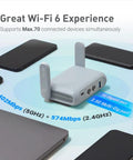 Travel WiFi 6 Router With 2.5G WAN Port And USB 3.0 on a table with devices, showcasing dual-band connectivity.