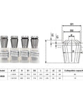 ER20 collets and technical diagram from 2.2KW ER20 D80 220V Water Cooled Spindle Motor Kit With 75W Water Pump