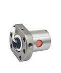 SFU1204 Ball Screw Nut With Flange, 12mm Diameter, 4mm Pitch, heavy-duty bearing steel, visible thread, high rigidity for CNC machines.